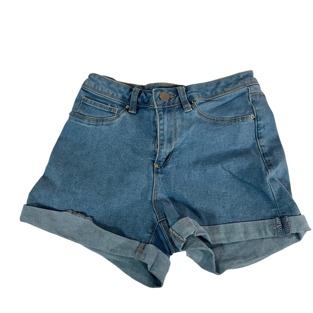 Fashion Nova Womens Size 3 Medium Wash Cuffed Denim Jean Shorts Stretch